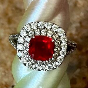 Bomb Party RETRO RBP2747 Ruby on Rhodium Ring HTF
